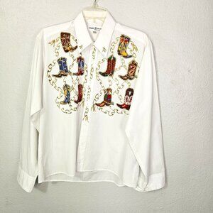Moda Bianco Men's Vintage Cowboy Appliqued Boots Shirt Size M (15-15 l/2)